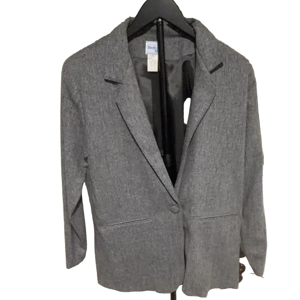 Bedford Fair Womens Blazer Grey 12 Single Button 1970s Suit Jacket